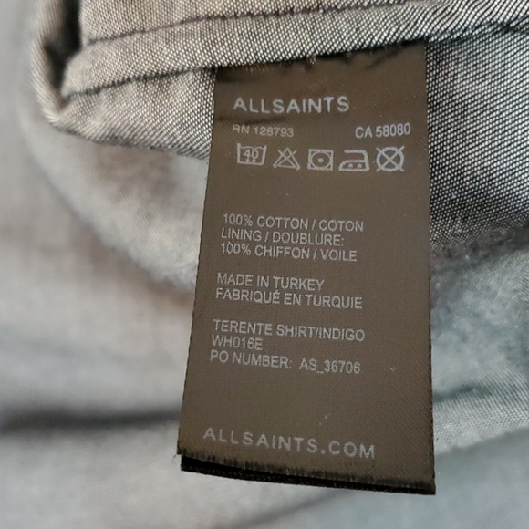 All Saints Denim Blouse with Black Trim - Picture 8 of 10